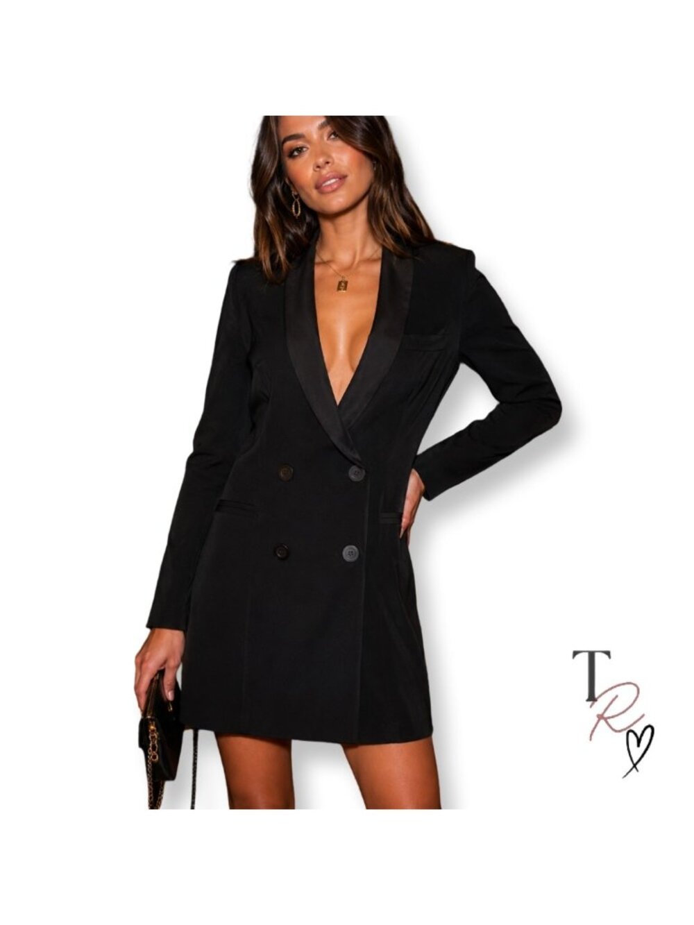 Frederick’s of Hollywood Tuxedo Blazer Dress Jacket Satin Lapel Black Medium